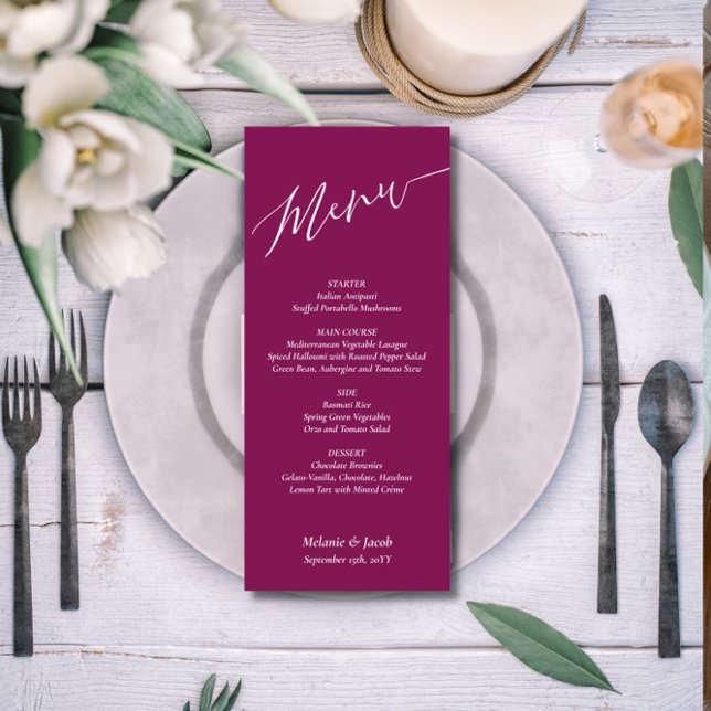 Tarjeta de menú plana del Boda rojo de Borgoña (Subido por el creador)