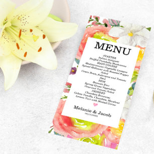 Tarjeta de menú plana floral de la primavera acuát