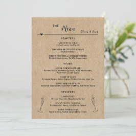 Tarjeta de menú plana para Boda de papel rústico