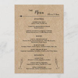 Tarjeta de menú plana para Boda de papel rústico