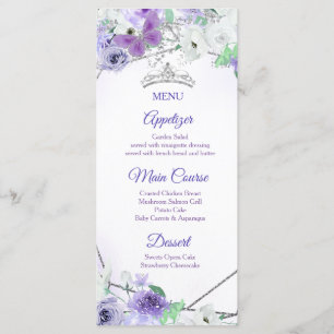 Tarjeta de menú Plata y Vestidos Púrpura Quinceañe