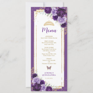 Tarjeta de menú Purple Lilac Floral Quinceanera Bi