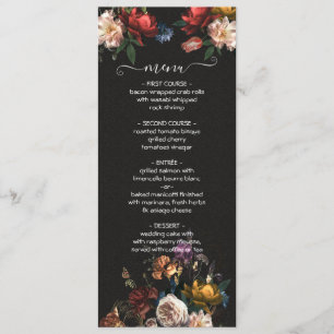 Tarjeta de menú Rembrandt Floral Dark & Moody Boda