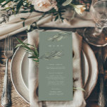 Tarjeta de menú Romantic Evergreen Boda<br><div class="desc">Las hojas románticas de laurel acuáticas dan forma a esta hermosa carta boda. Una suite completa de piezas románticas modernas en el eslabón de la tienda.</div>