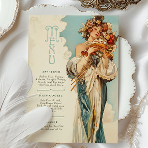 Tarjeta de menú romántico Art Nouveau Boda
