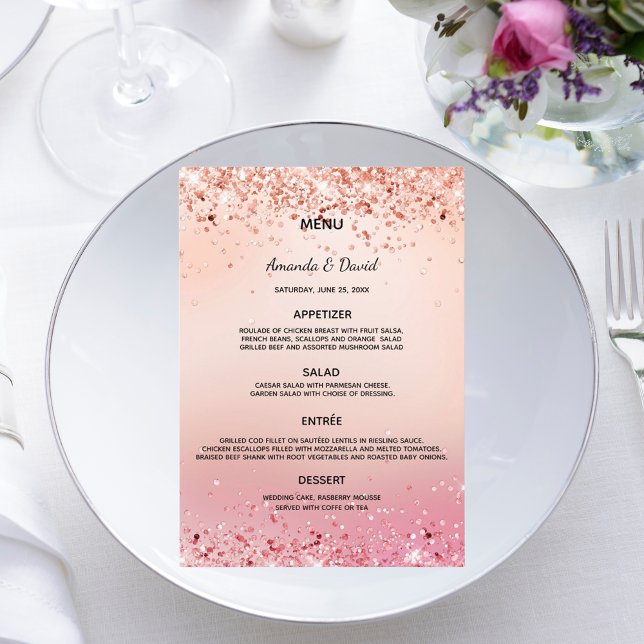 tarjeta de menú rosa de confeti rosa dorado boda (Subido por el creador)