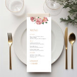 Tarjeta de menú Rosa de flores peony<br><div class="desc">Diseñada para coordinar con nuestra Colección de Rosas de Peony, esta tarjeta de menú incluye magníficos ramos de rosa y peones sobre fondo blanco con texto clásico. Los colores vivos de los rosas sobre fondo negro hacen que la carta sea atractiva y única. Para una personalización más avanzada de este...</div>