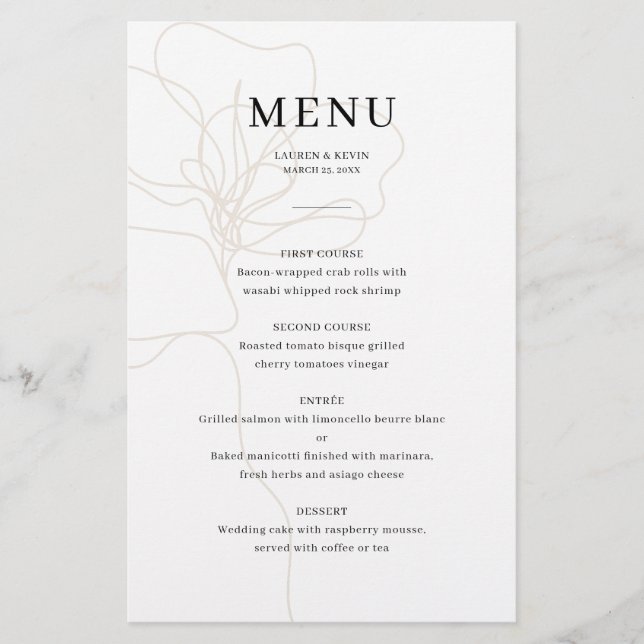 Tarjeta de menú Rosa ilustrada de Boda (Anverso)