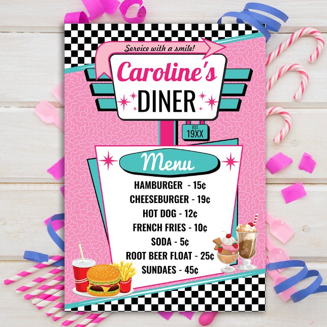 Tarjeta de menú rosa y teal de restaurante retro d (Subido por el creador)