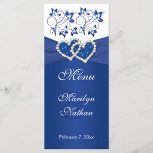 Tarjeta de menú Royal Blue, White Floral Joined He