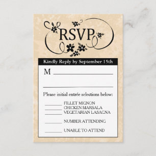 Tarjeta de menú RSVP 3.5x5 - Floral blanca y negra