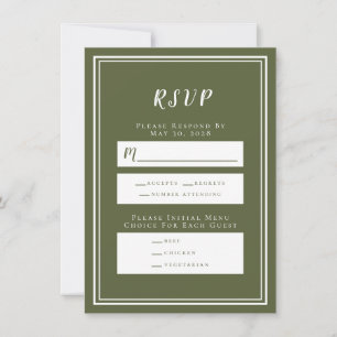 Tarjeta de menú RSVP de Boda Verde de Oliva minima