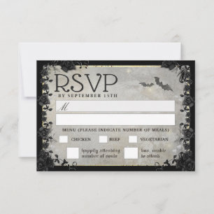 Tarjeta de menú RSVP Gris Bats Gótica