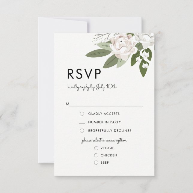 Tarjeta de menú RSVP para Bodas de marfil y Rubor (Anverso)