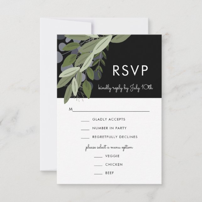 Tarjeta de menú RSVP para Bodas de medianoche (Anverso)