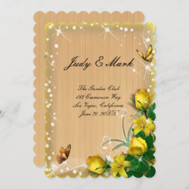 Tarjeta de menú Rush Wood Yellow Floral Butterfly