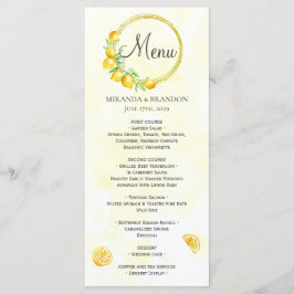Tarjeta de menú Rustic Gold Wreath Lemon Summer Bo