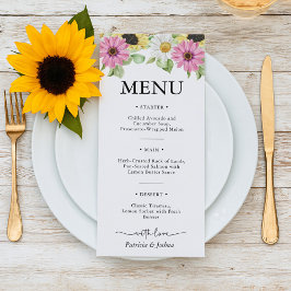 Tarjeta de menú Rustic Sunflower Watercolor Boda