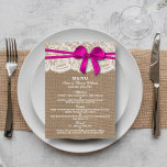 Tarjeta de menú rustica de colección de Bodas de B<br><div class="desc">La rústica colección de bodas de arco rosa es un impresionante diseño con un bonito efecto rústico en el fondo de la burpón, con un romántico efecto de encaje blanco vintage y un impresionante arco rosado. Estos menús pueden ser personalizados para su ocasión especial y harían la plantilla perfecta para...</div>