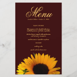 Tarjeta de menú rustica del Boda del girasol para