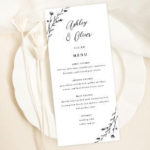 Tarjeta de menú Rústico Boda Botánico Blanco y Neg