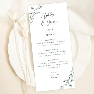 Tarjeta de menú Rústico Boda Botánico Blanco y Ver