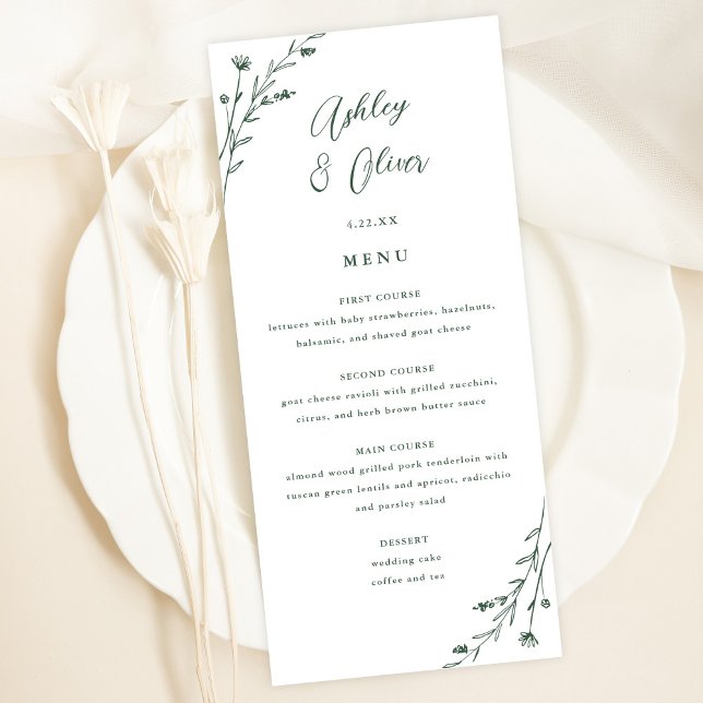 Tarjeta de menú Rústico Boda Botánico Blanco y Ver (Subido por el creador)