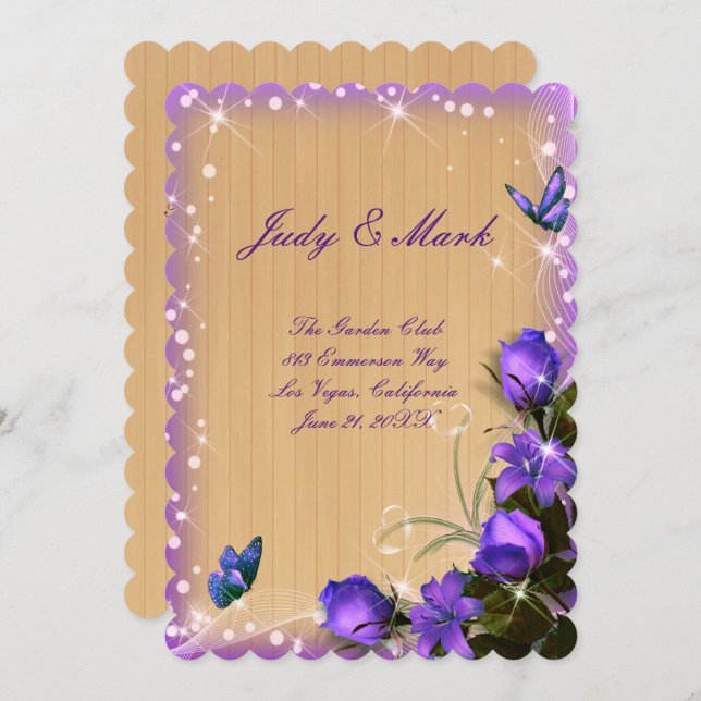 Tarjeta de menú Rústico Boda de flores púrpura de  (Anverso / Reverso)