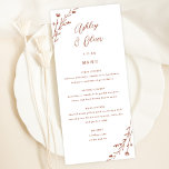 Tarjeta de menú Rústico Boda Floral de Blanco y Te<br><div class="desc">Este encantador menú de la recepción de bodas presenta un fondo blanco clásico con flores silvestres dibujadas a mano y una tipografía elegante en terracota. Juntos, estos elementos crean un menú casero rústico y elegante, perfecto para un boda romántico en cualquier época del año. Este diseño se coordina con nuestra...</div>