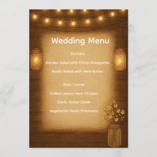 Tarjeta de menú Rústico Mason Jar Boda