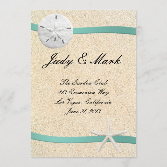 Tarjeta de menú Sand Dollar Beach Wedding (Anverso)