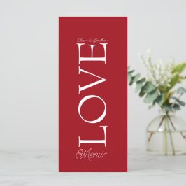 Tarjeta de menú Sencilla Elegante Red Love Boda
