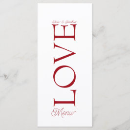 Tarjeta de menú Sencilla Elegante Red Love Boda