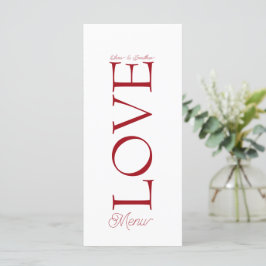 Tarjeta de menú Sencilla Elegante Red Love Boda