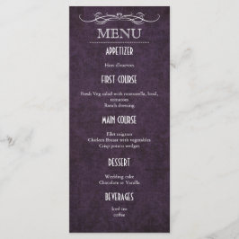 Tarjeta de menú Shabby Chic Purple Vintage Wedding