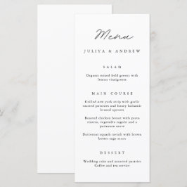 Tarjeta de menú simple de Boda de guiones en blanc