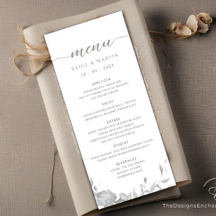Tarjeta de menú simple de Boda floral minimalista