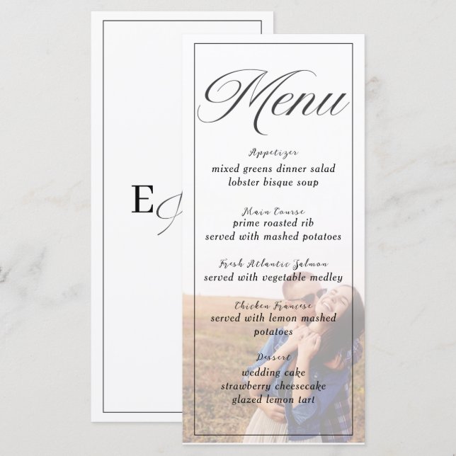 Tarjeta de menú simple del Boda fotográfico Minima (Anverso / Reverso)