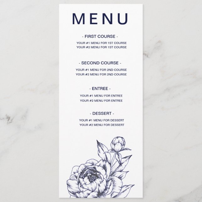 Tarjeta de menú simple Navy Peony (Anverso)