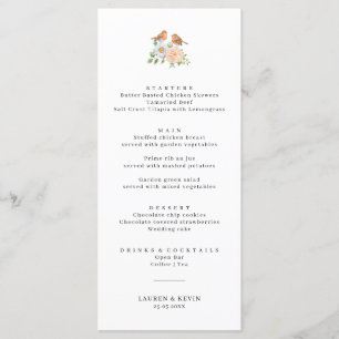 Tarjeta de menú simple para Bodas de aves amorosas