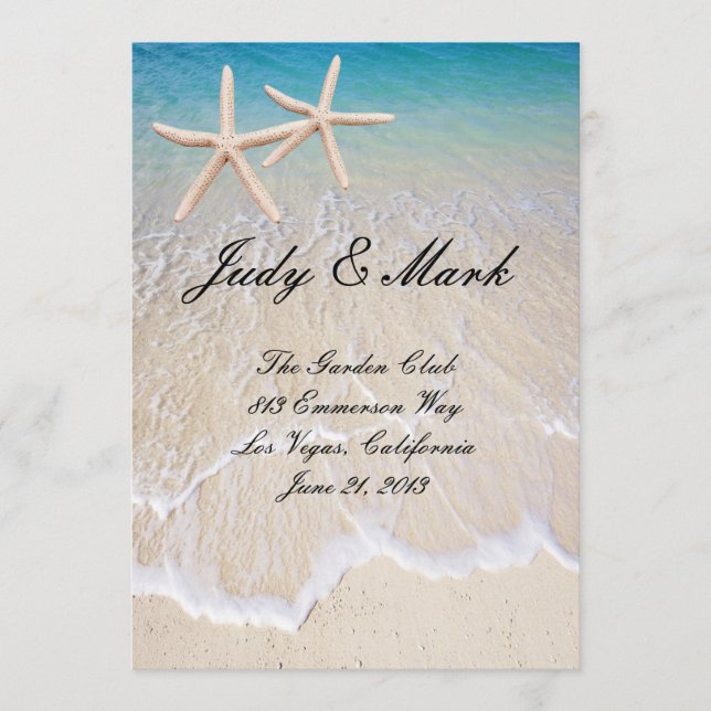 Tarjeta de menú Starfish Beach Wedding (Anverso)