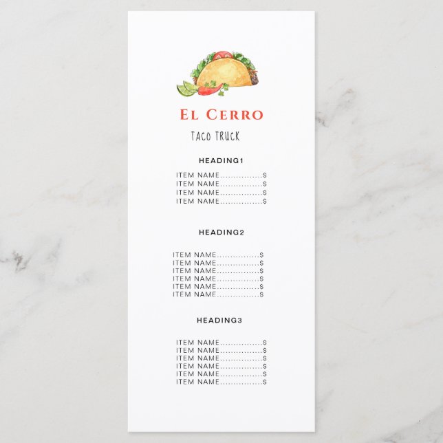 Tarjeta de menú Taco Mexicano (Anverso)