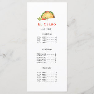 Tarjeta de menú Taco Mexicano