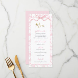 Tarjeta de menú Toile de jouy Pink Baby Shower Chi