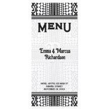 Tarjeta de menú tribal moderna urbana negro blanco