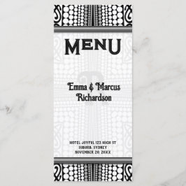 Tarjeta de menú tribal moderna urbana negro blanco