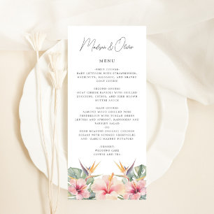 Tarjeta de menú Tropical Botanical Elegant Wedding