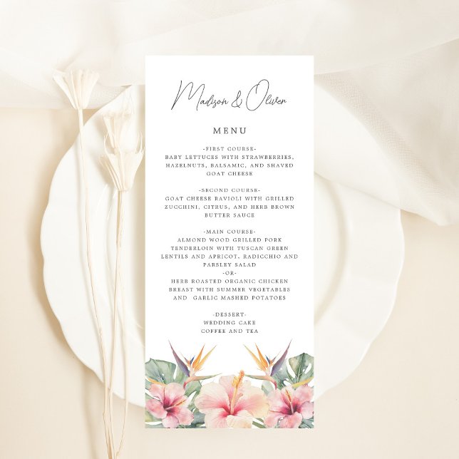 Tarjeta de menú Tropical Botanical Elegant Wedding (Subido por el creador)