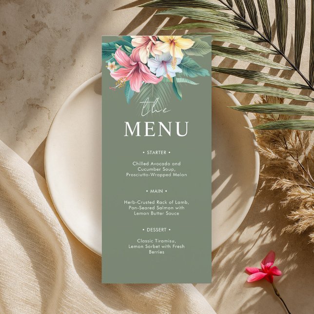Tarjeta de menú Tropical Hibiscus Destination Wedd (Subido por el creador)