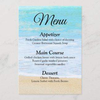 Tarjeta de menú Tropical Summer Beach Wedding